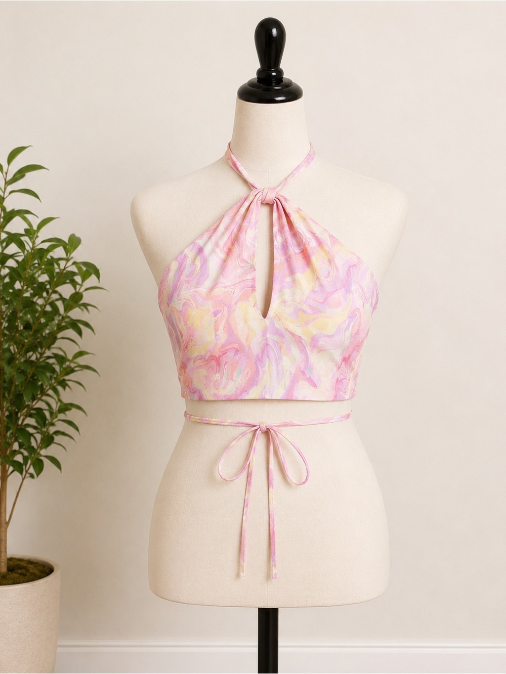 Zara Pink & Yellow Marble Print Halter Tank Top